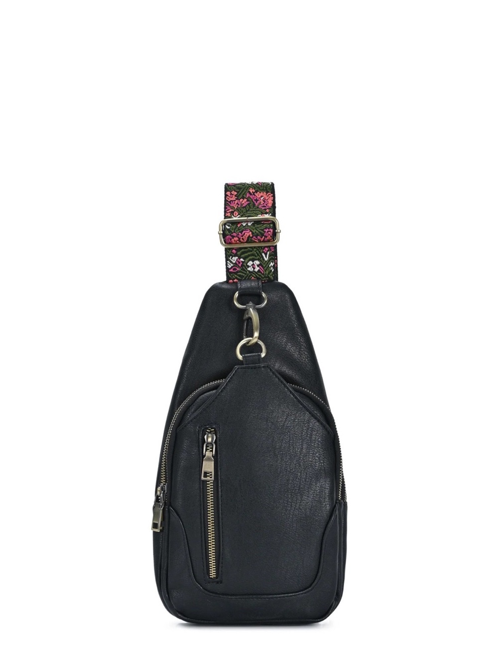 Antik Kraft Mary Sling Black Crossbody with Floral Strap